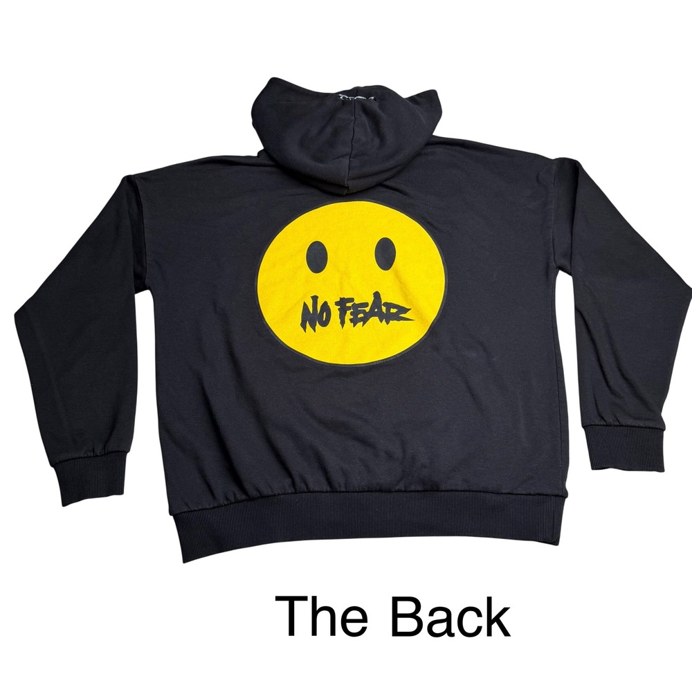 No Fear Hoodie Vintage Y2K Smiley Face Graphic Thrashed Grunge‎ Black Skate S